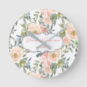 Reloj Redondo Mediano Rosas Elegantes Chic, Mensaje Motivacional