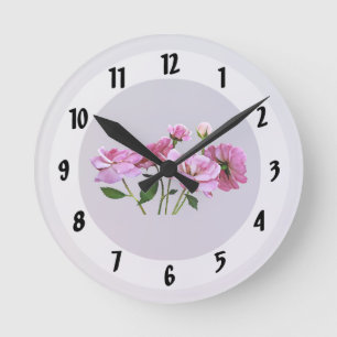 Reloj Redondo Mediano Rosas en miniatura rosa