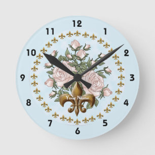 Reloj Redondo Mediano Rosas flor de lis