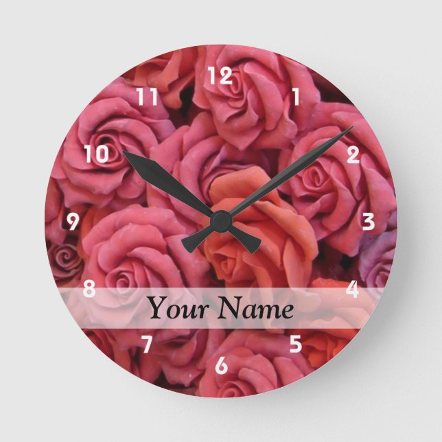 Reloj Redondo Mediano Rosas florales rosas (Anverso)