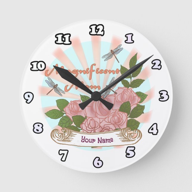 Reloj Redondo Mediano Rosas Magnífica Mamá (Anverso)