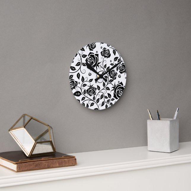 Reloj Redondo Mediano Rosas negros (Oficina)