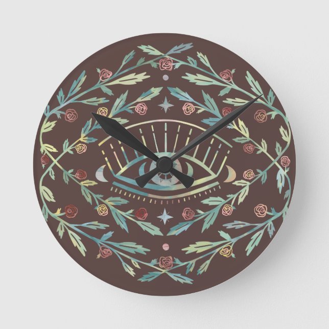 Reloj Redondo Mediano Rosas oculares místicos vivan el Boho mágico color (Anverso)