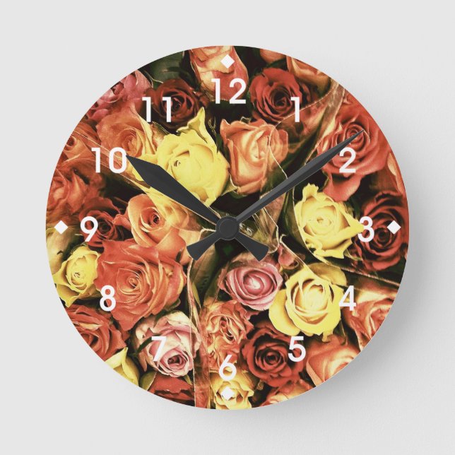 Reloj Redondo Mediano Rosas Pastel (Anverso)