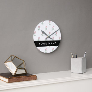 Reloj Redondo Mediano Rosas Rojas, Patrón De Rosas, Tu Nombre