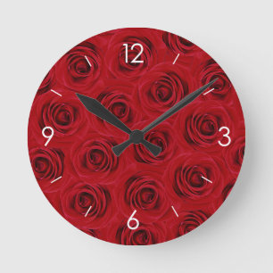 Reloj Redondo Mediano Rosas Rojas Personalizadas