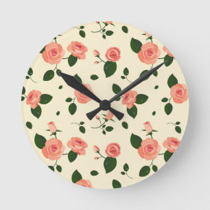 Reloj Redondo Mediano Rosas Rosadas Bonitas Patrón Rosa Pastel