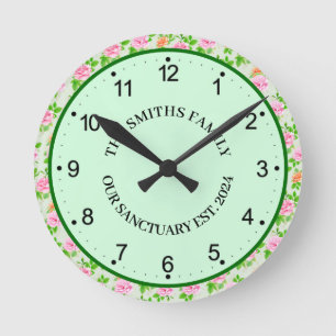 Reloj Redondo Mediano Rosas Rosadas Florales Patrón-23670