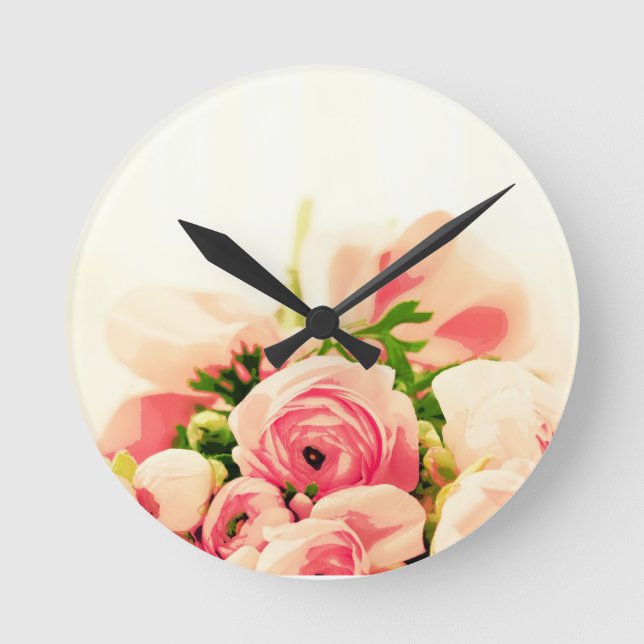 Reloj Redondo Mediano ¡Rosas rosados suaves!