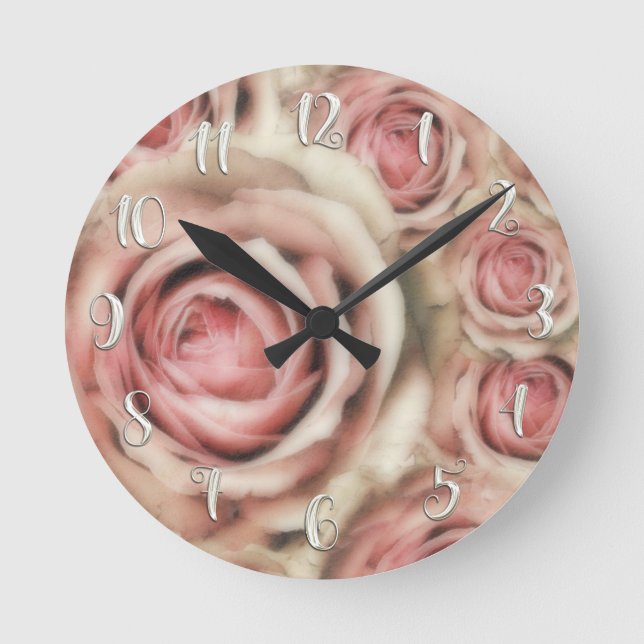 Reloj Redondo Mediano Rosas rosas rosas modernas de Shabby Chic Romántic (Anverso)