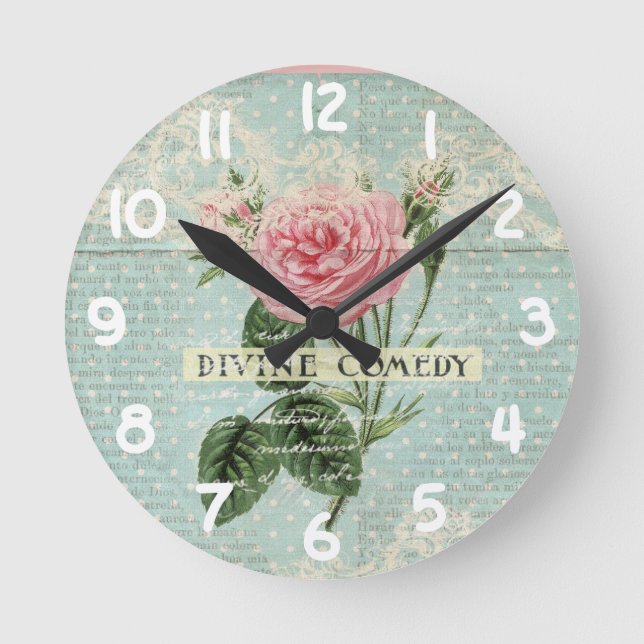 Reloj Redondo Mediano Rosas rosas rosas rosas antiguas y escritura franc (Anverso)