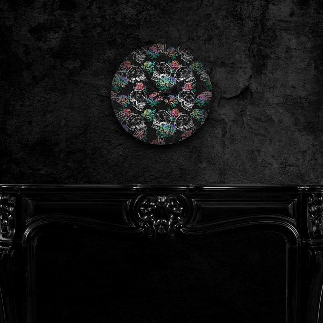 Reloj Redondo Mediano Rosas Skulls y Ombre | Glam Pastel Grunge gótico (Subido por el creador)