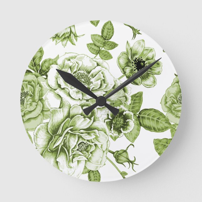 Reloj Redondo Mediano Rosas verdes encantadores (Anverso)