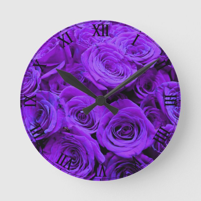 Reloj Redondo Mediano rosas violeta romántico violeta, ramo de rosa boni (Anverso)
