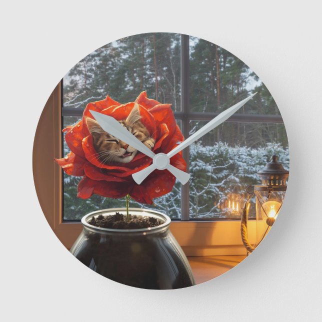 Reloj Redondo Mediano Rose Cat Dream  (Anverso)