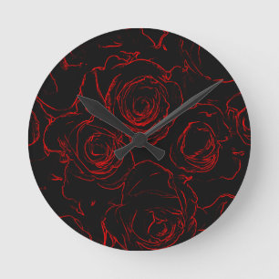 Reloj Redondo Mediano Roses rojos fondo negro