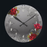 Reloj Redondo Mediano Roses rojos rojos rojos de abeja ornamentales plat<br><div class="desc">Personalizar con cualquier texto.</div>