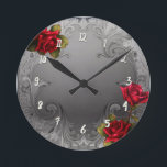Reloj Redondo Mediano Roses rojos rojos rojos de abeja ornamentales plat<br><div class="desc">Personalizar con cualquier texto.</div>