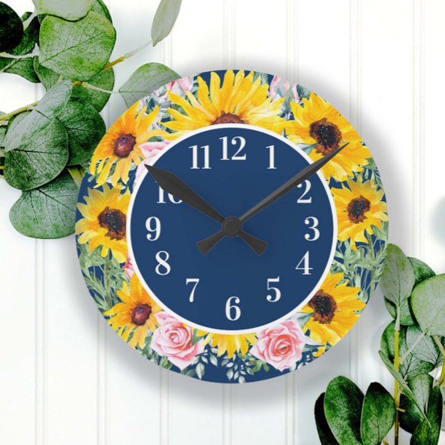 Reloj Redondo Mediano Roses rosas rosas girasoles marina azul monogramad (Subido por el creador)