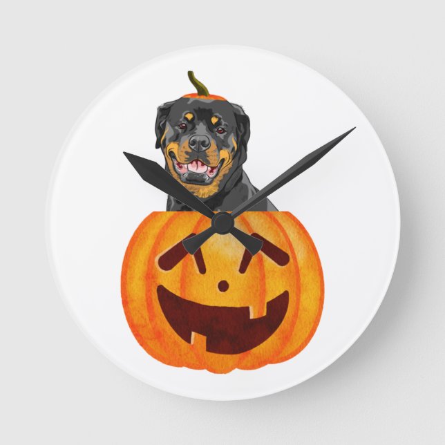 Reloj Redondo Mediano Rottweiler Halloween     (Anverso)
