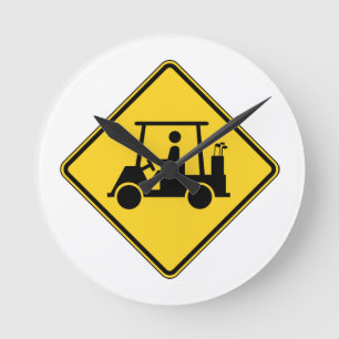 Reloj Redondo Mediano Rótulo de carro de golf con precaución