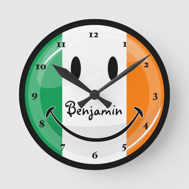 Reloj Redondo Mediano Round Smiling Irish Flag (Anverso)