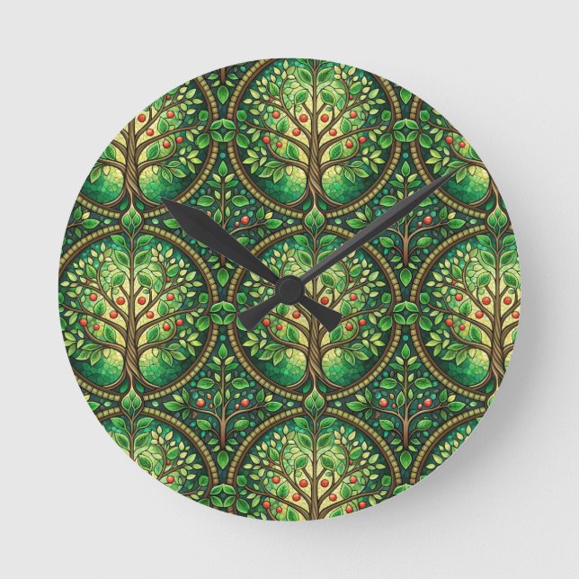 Reloj Redondo Mediano Round wall clock with a vibrant tree pattern (Anverso)