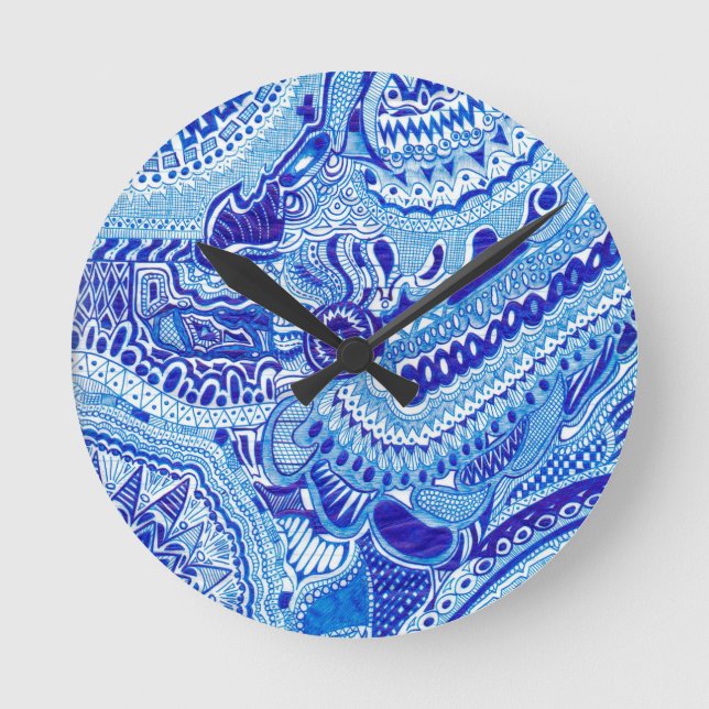 Reloj Redondo Mediano Royal Blue and White Ming style pattern art (Anverso)