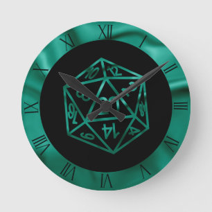 Reloj Redondo Mediano RPG Dice   Esmeralda Fantasía Tabletop Retro Gamer