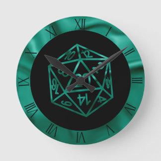 Reloj Redondo Mediano RPG Dice | Esmeralda Fantasía Tabletop Retro Gamer