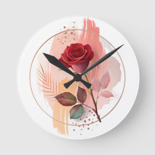 Reloj Redondo Mediano Rubor Eterno: Una Rosa Moderna en Armonía Abstract