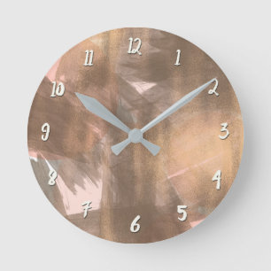 Reloj Redondo Mediano Rubor Melocotón Rosa Cobre Bronce Metálico Moderno
