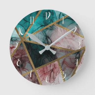 Reloj Redondo Mediano Rubor Óxido Glam Teal y Oro Chic Glamour Moderno