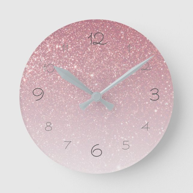 Reloj Redondo Mediano Rubor Rosa Brillo Falso Gradiente Glamuroso (Anverso)