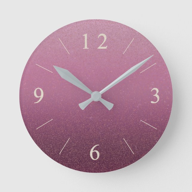 Reloj Redondo Mediano Rubor Rosa Oscuro Brillo Falso Gradiente Glamuroso (Anverso)