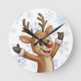 Reloj Redondo Mediano Rudolph con copos de nieve azules 