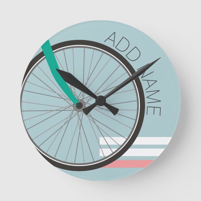Reloj Redondo Mediano Rueda de bicicleta Hipster con nombre personalizad (Anverso)