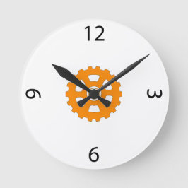 Reloj Redondo Mediano Rueda Dentada Naranja Industrial