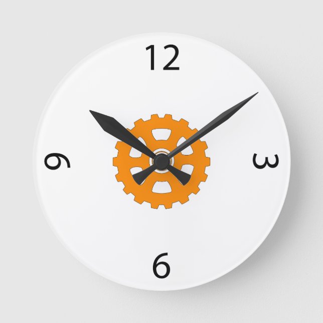Reloj Redondo Mediano Rueda Dentada Naranja Industrial (Anverso)