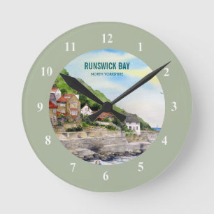 Reloj Redondo Mediano Runswick Bay North Yorkshire Inglaterra Acuarela