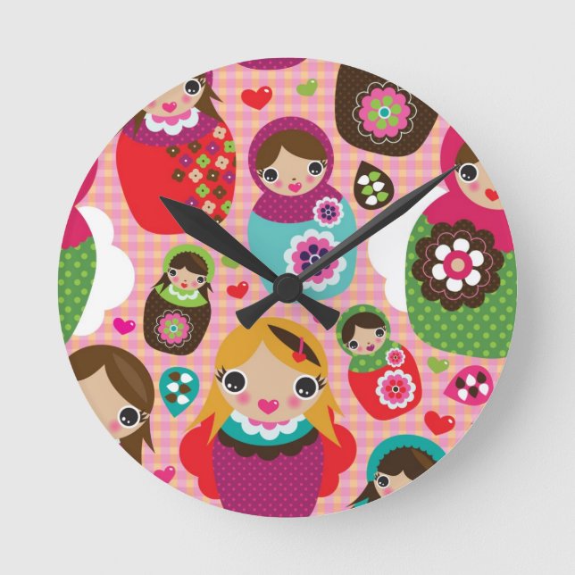 Reloj Redondo Mediano Russian doll illustration background (Anverso)