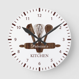 Reloj Redondo Mediano Rustic Dark Wood And White Personalized Kitchen  