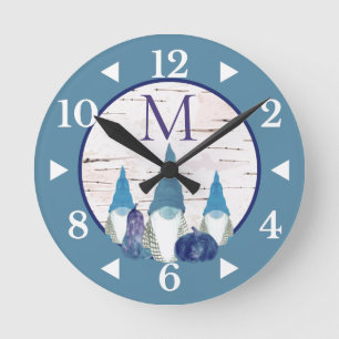 Reloj Redondo Mediano Rustic Fall Autumn Gnome Dusty Blue pumpkins