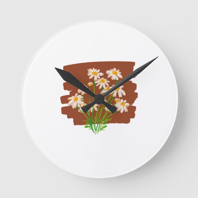 Reloj Redondo Mediano Rustic floral design on brown background (Anverso)