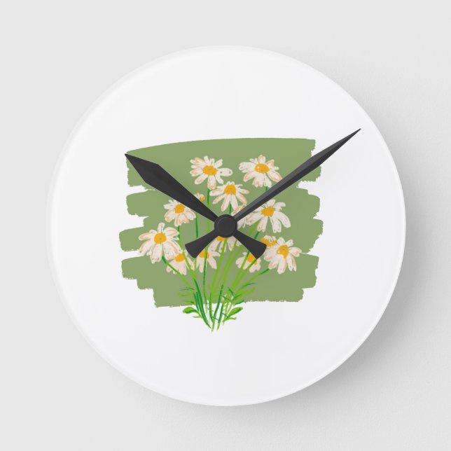 Reloj Redondo Mediano Rustic Floral Design on Green Background (Anverso)