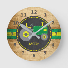 Reloj Redondo Mediano Rustic Green Tractor Faux Wood