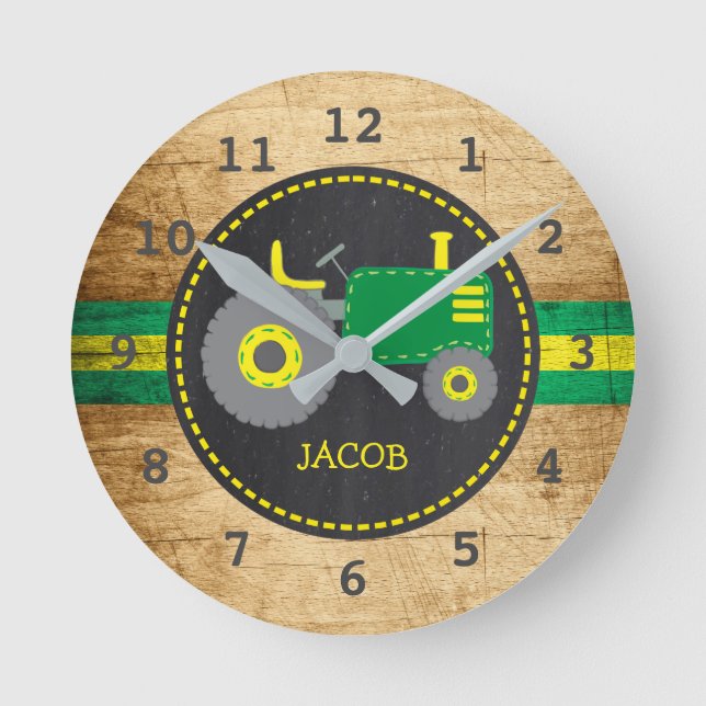 Reloj Redondo Mediano Rustic Green Tractor Faux Wood (Anverso)