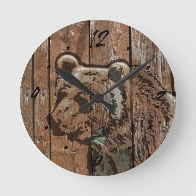 Reloj Redondo Mediano Rustic wood bear (Anverso)