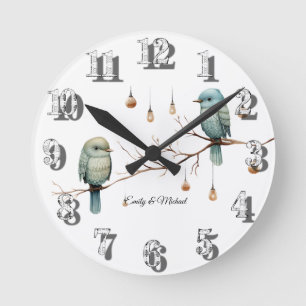 Reloj Redondo Mediano Rustic Woodland Love Birds Celebration