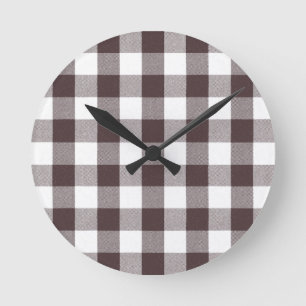 Reloj Redondo Mediano Rústica turrón marrón blanco Gingham Buffalo